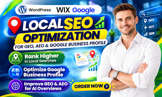 local SEO optimization for GEO, aeo, google business profile on wordpress, wix