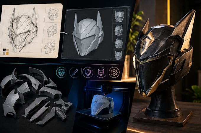 design custom cosplay 3d models, props, armor, helmets and 3d printing
