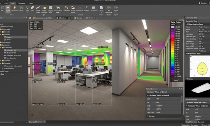 design interior and exterior lighting using dialux calculation with photometric