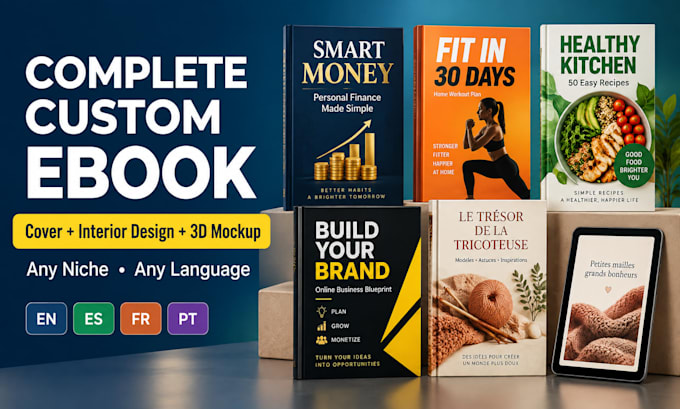 create a complete custom ebook with cover design and mockup