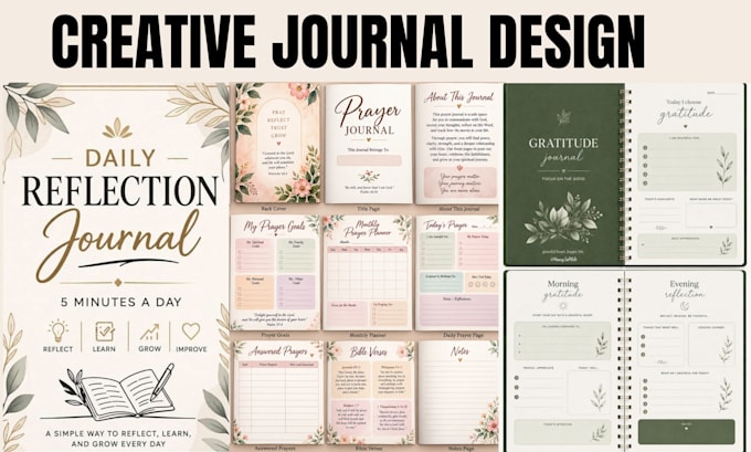 design journals, prayer journals, digital journals, and KDP covers