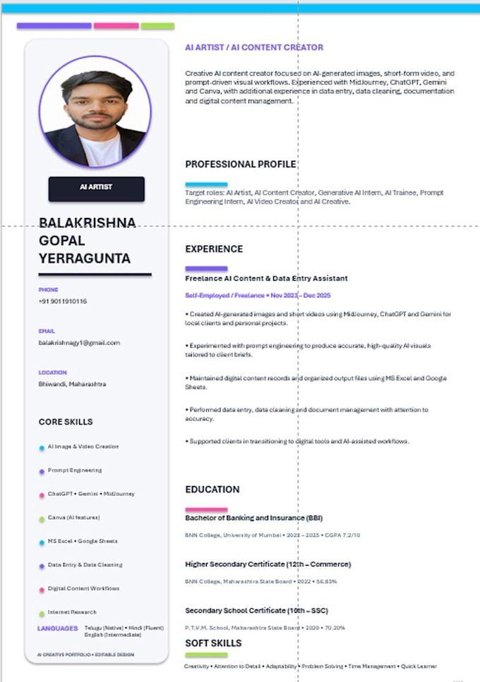 create an ats friendly resume and professional CV