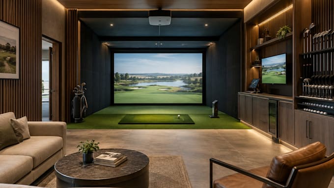 do golf simulator design, clubhouse design and 3d realistic 3d rendering