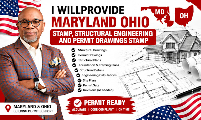 provide maryland ohio stamp, structural engineering and permit drawings stamp