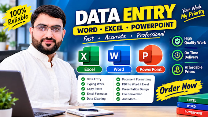 do professional data entry, excel, word, powerpoint,