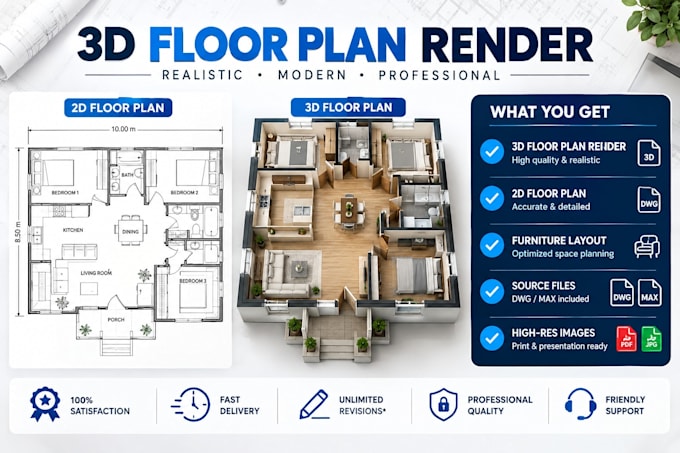 create a 3d floor plan render, 3d rendering