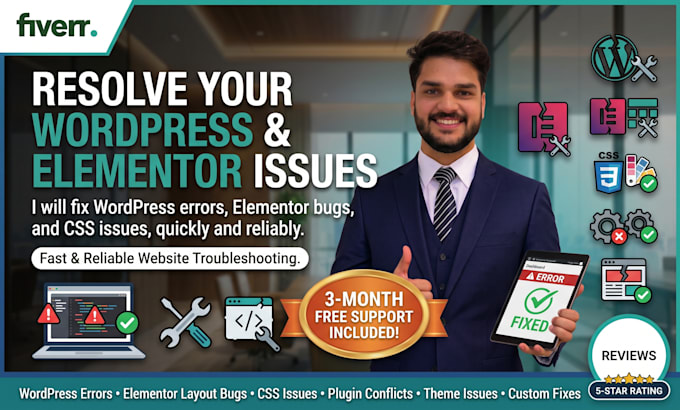 fix wordpress errors, elementor bugs, and CSS issues