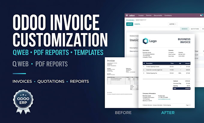 customize odoo invoices PDF reports and qweb templates