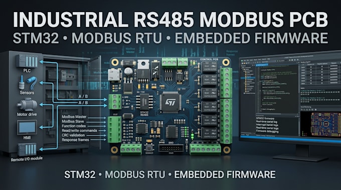 design industrial rs485 modbus control pcb with stm32 firmware