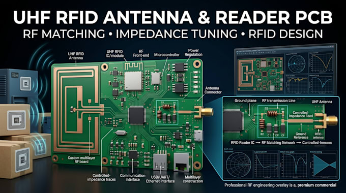 design uhf rfid antenna, reader pcb, rf matching and impedance tuning
