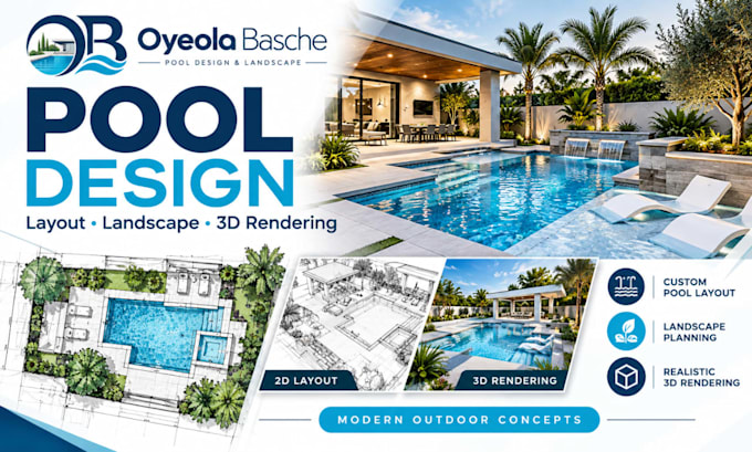 design swimming pool landscape layout and realistic 3d rendering