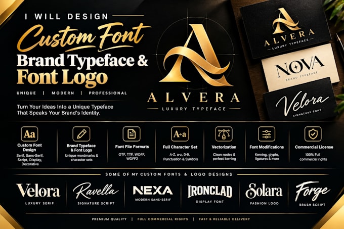 design a unique custom font, brand typeface, and font logo