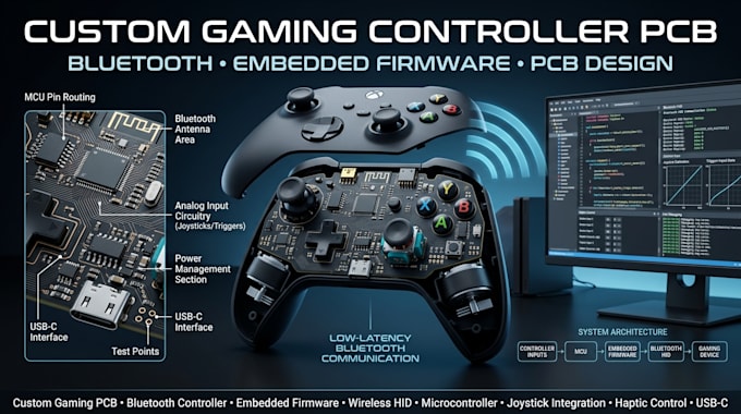 design custom gaming controller pcb, bluetooth and embedded firmware