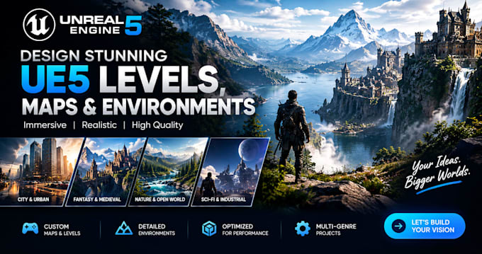 design stunning ue5 levels, maps and environment for high quality game prototype
