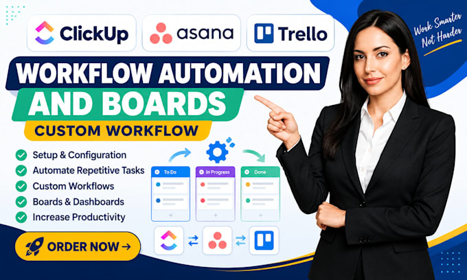 setup clickup asana trello workflow automation and boards custom workflow