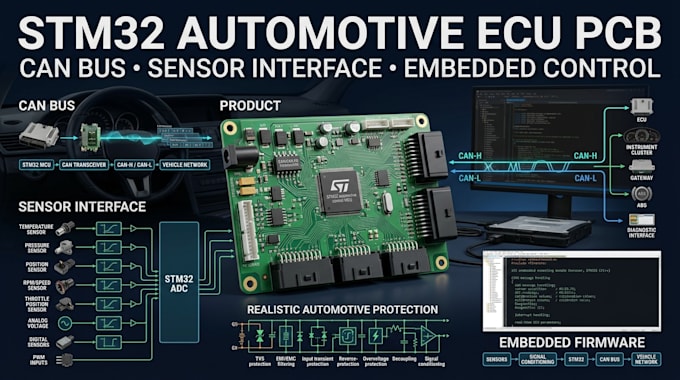 design stm32 automotive ecu, can bus and sensor interface pcb embedded