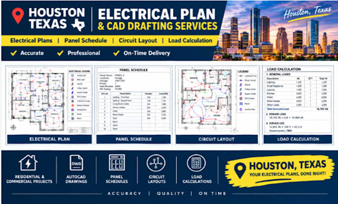 houston texas electrical plan, panel schedule, circuit layout, load calculation
