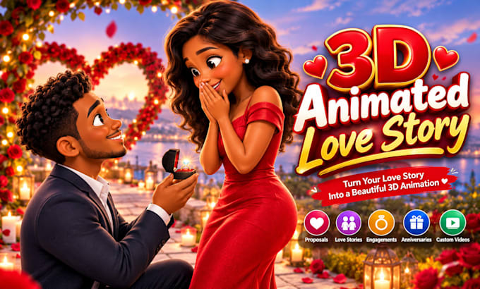 3d pixar style custom  animated love story or proposal video