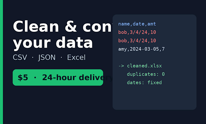 clean and convert your CSV, json or excel data