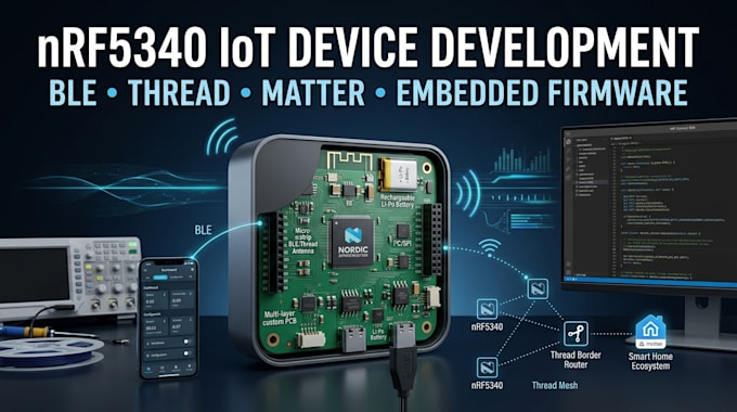 develop nrf5340 iot device with ble, thread and matter embedded firmware
