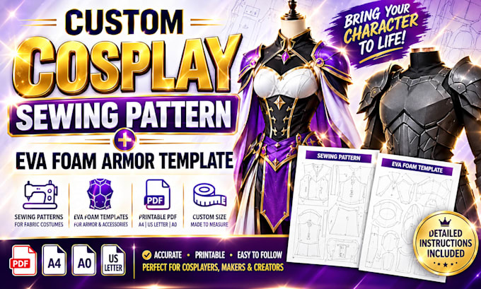 create custom cosplay pattern eva foam armor dress garment sewing pattern pdf