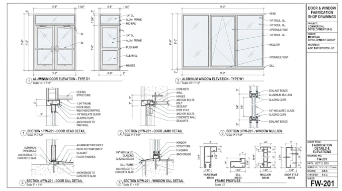 draft door , window, millwork, furniture and casework fabrication drawings