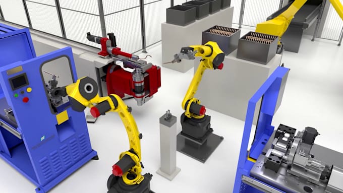 create 3d industrial animation manufacturing process robotics factory automation