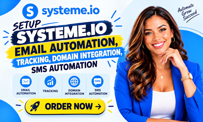 setup systeme io email automation, workflows, domain dns, tracking and SMS