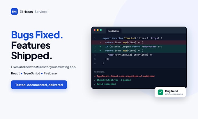 fix bugs or add features to your react, typescript, or firebase app