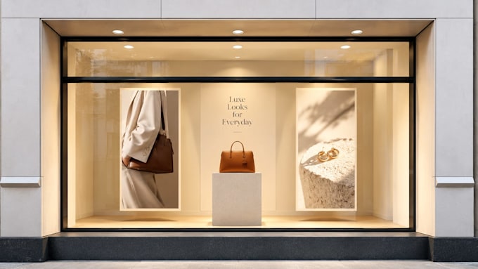 do shop front sign design, window graphics, storefront mockup, adobe illustrator