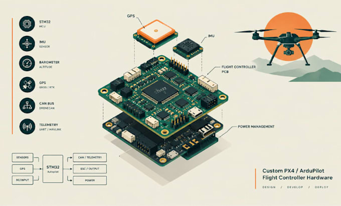 design px4 ardupilot pixhawk uav autopilot flight controller pcb stm32 imu can