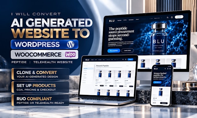 convert ai generated website to wordpress peptide website telehealth website
