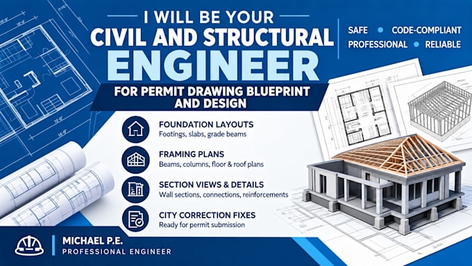 be your civil and structural engineer for permit drawing blueprint and design