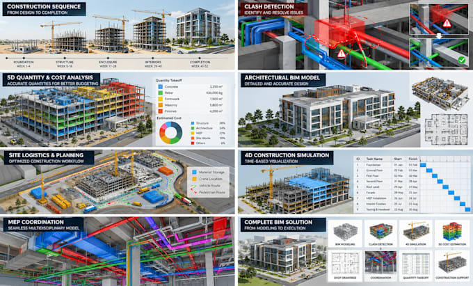 create 4d 5d bim construction simulation and coordination