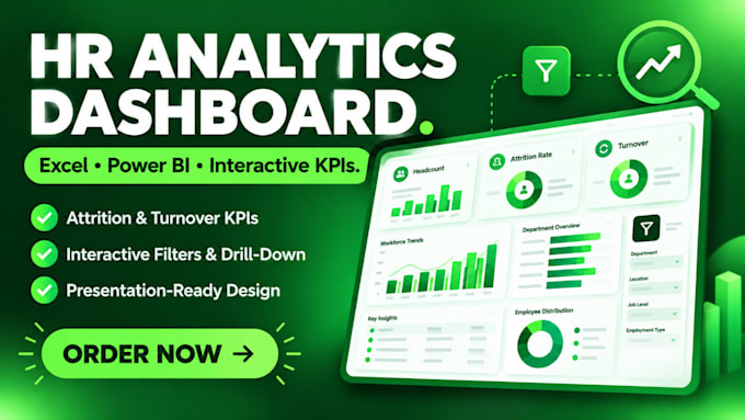 design an interactive HR analytics dashboard in excel or power bi