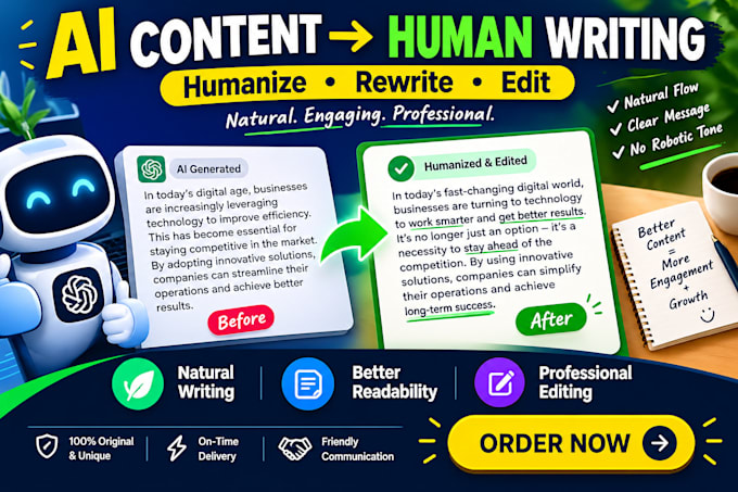 humanize ai content, rewrite ai text and edit chatgpt content
