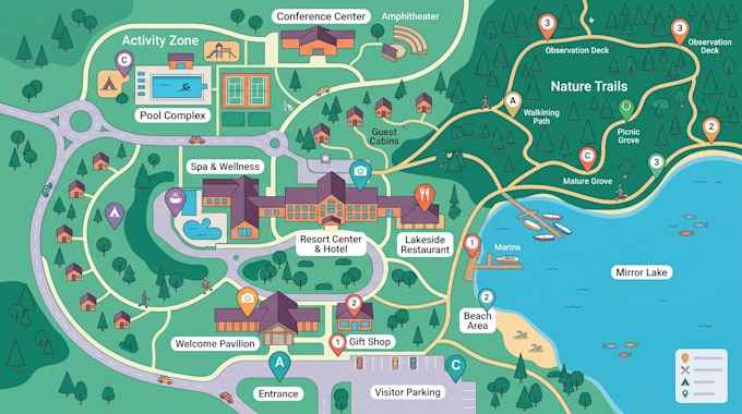 design an interactive park map, resort map, clickable svg map and website map