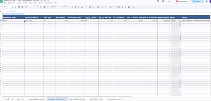 create a medical insurance verification tracker