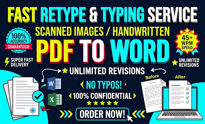 type pdf, scanned images, and handwritten notes to word