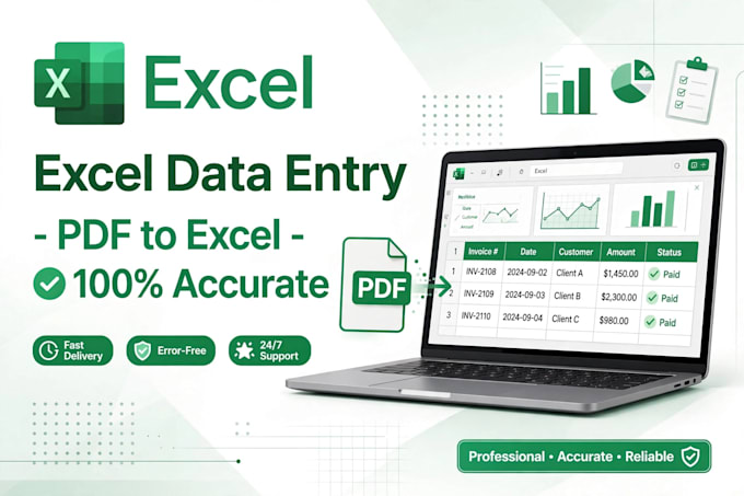 do accurate excel data entry, pdf to excel, typing and copy paste work