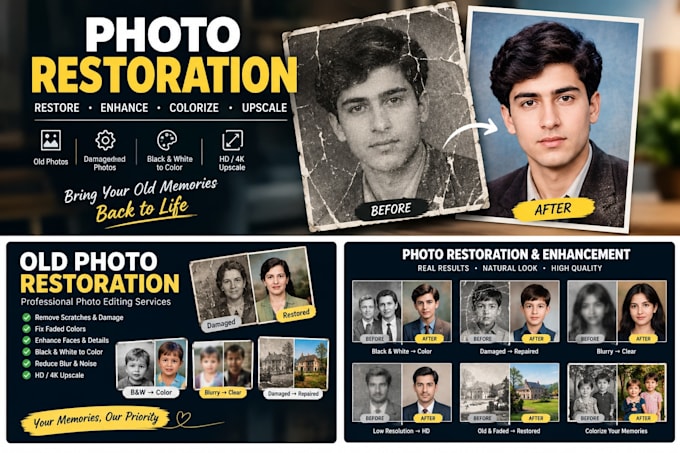 restore, enhance, colorize and upscale old photos