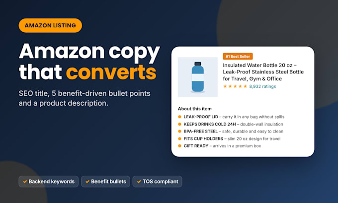write an SEO amazon listing with title, bullet points and description