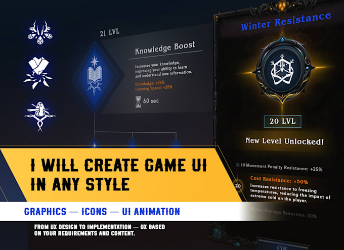design custom game UI, icons and interface elements
