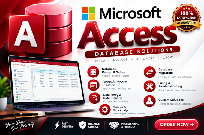 design microsoft access data base and fix it