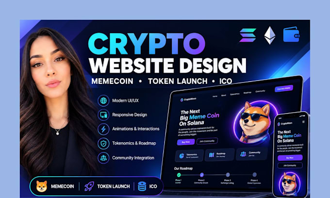 promote design your crypto website, memecoin website, token launch ico website