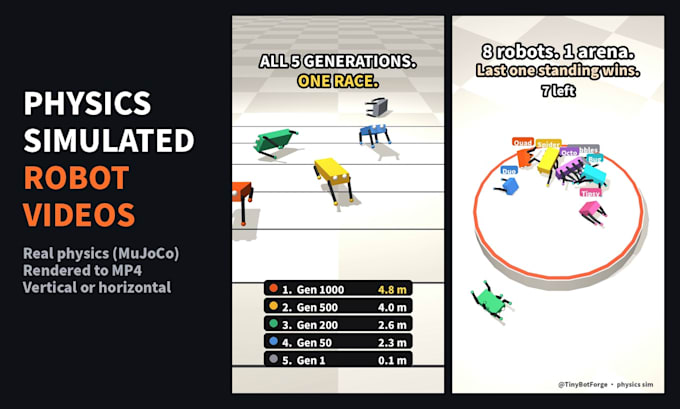 create a physics simulated robot video for your product or social media