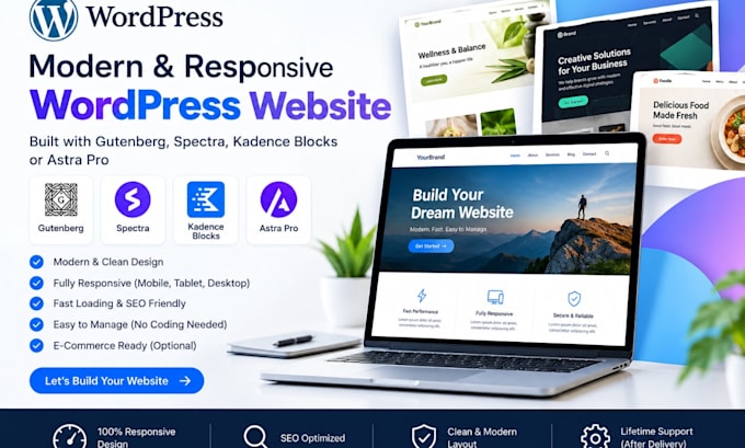 create gutenberg wordpress website using spectra, kadence blocks or astra pro