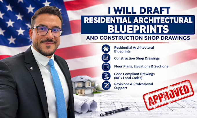 draft residential architectural blueprints and construction shop drawings
