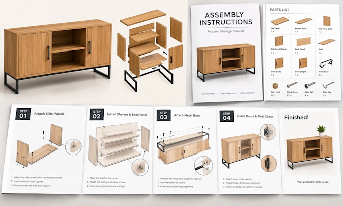 create step by step visual assembly instructions and technical product manuals