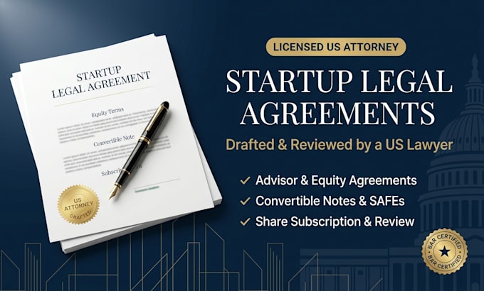 draft a professional US startup advisor agreement with equity terms